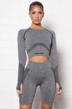 Fashion Nova No FN Limits Active Long Sleeve In Infinity Seamless - Charcoal