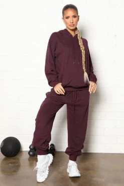 Fashion Nova Training Oversized Pullover Hoodie - Plum Activewear Tops