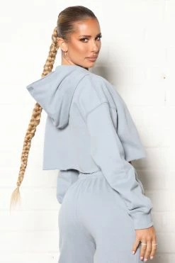 Fashion Nova Training Crop Full Zip Hoodie - Slate Blue