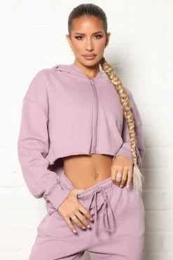 Fashion Nova Training Crop Full Zip Hoodie - Orchid