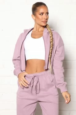 Fashion Nova Training Crop Full Zip Hoodie - Orchid