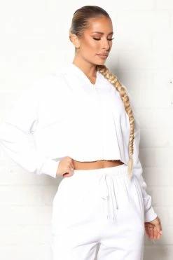 Fashion Nova Activewear Tops Training Crop Full Zip Hoodie - White