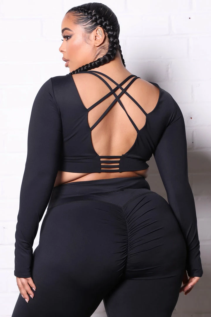 Fashion Nova Activewear Tops Crunch Time Active Long Sleeve Crop Top In Sculpt Tech - Black