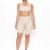Fashion Nova Let's Play Faux Leather Biker Shorts - Cream