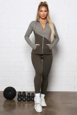 Fashion Nova Jump To It Active Zip Jacket In Power Flex - Heather Olive Activewear Tops