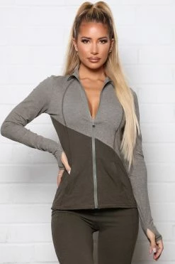 Fashion Nova Jump To It Active Zip Jacket In Power Flex - Heather Olive Activewear Tops