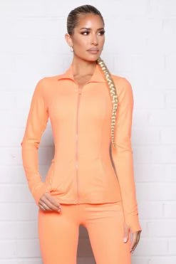 Fashion Nova At Ease Active Full Zip Jacket In Power Flex - Peach