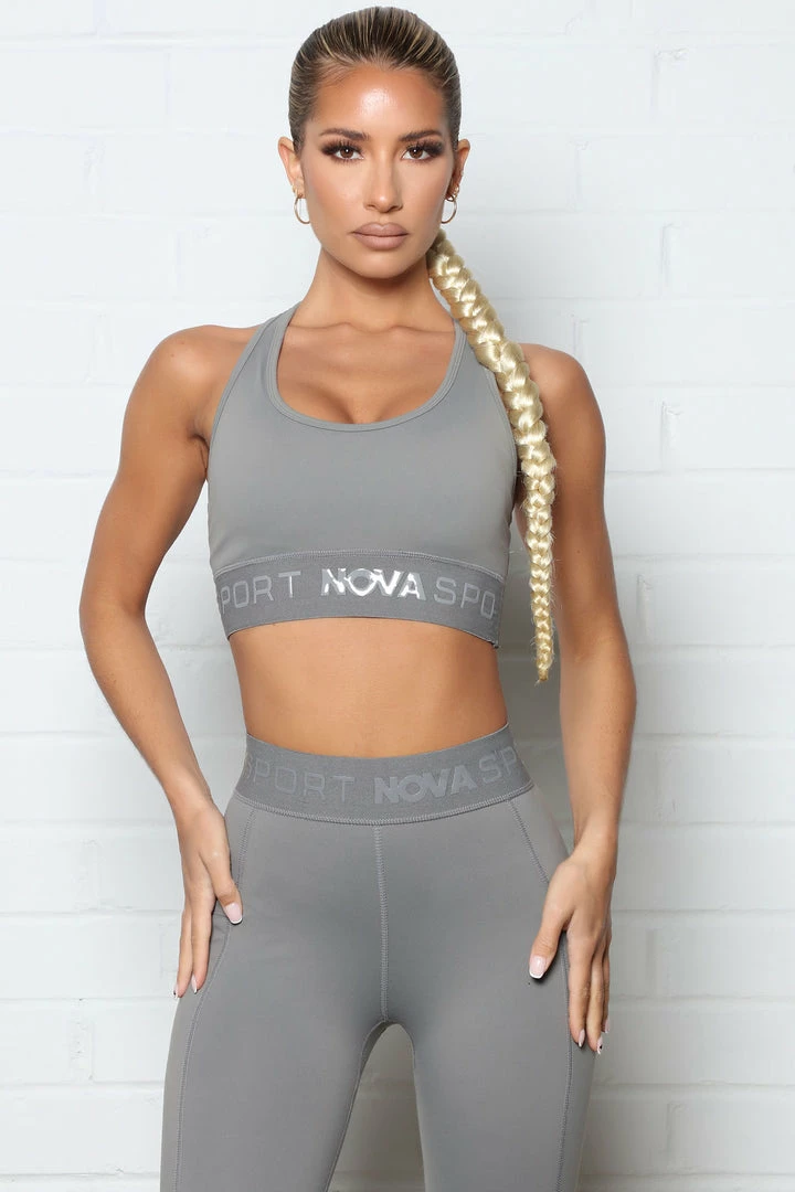 Fashion Nova Let's Fly Sports Bra In Sculpt Tech - Charcoal Activewear Tops