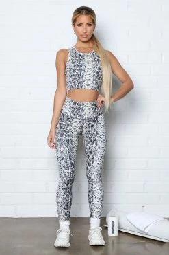 Fashion Nova Max Effort Tank In Sculpt Tech - Taupe Snake Activewear Tops