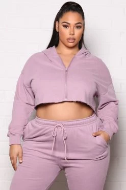 Fashion Nova Training Crop Full Zip Hoodie - Orchid