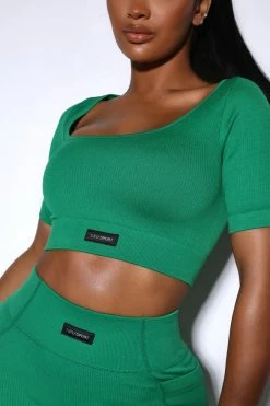 Fashion Nova Effortless Thereus Ribbed Seamless Top - Kelly Green Activewear Tops