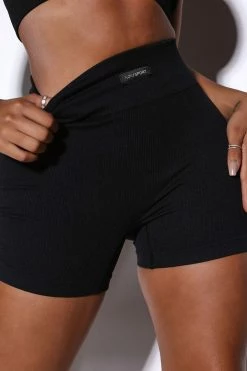 Fashion Nova Effortless Zeus Ribbed Seamless Hot Shorts - Black Activewear Bottoms