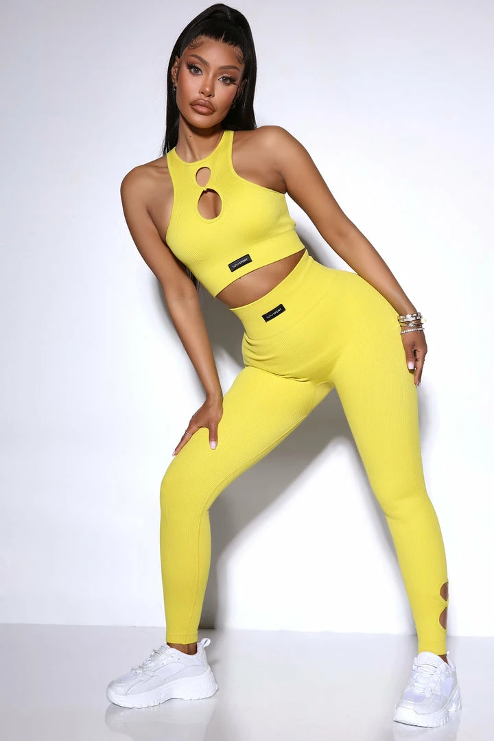 Fashion Nova Activewear Tops Effortless Vest Ribbed Seamless Sports Bra - Electric Yellow