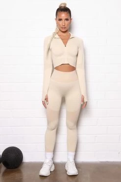 Fashion Nova Matrix Infinity Seamless Active Crop Jacket - Beige