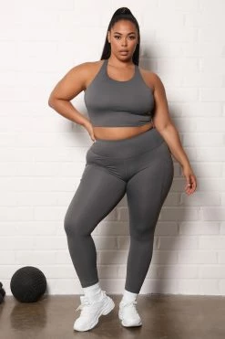 Fashion Nova Essential Long Line Sports Bra In Sculpt Tech - GunMetal Activewear Tops