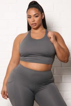 Fashion Nova Essential Long Line Sports Bra In Sculpt Tech - GunMetal Activewear Tops