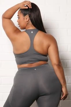 Fashion Nova Essential Long Line Sports Bra In Sculpt Tech - GunMetal Activewear Tops