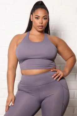 Fashion Nova Essential Long Line Sports Bra In Sculpt Tech - Lavender Activewear Tops