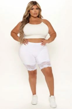 Fashion Nova Everly Lace Hem Biker Shorts - White