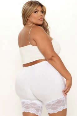 Fashion Nova Everly Lace Hem Biker Shorts - White