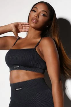 Fashion Nova Effortless Meissa Ribbed Seamless Bra Top - Black Activewear Tops