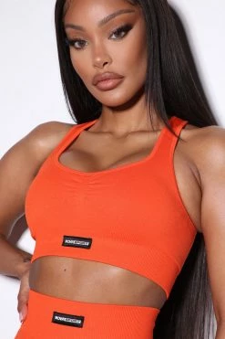 Fashion Nova Effortless Spectral Seamless Sports Bra - Orange Activewear Tops