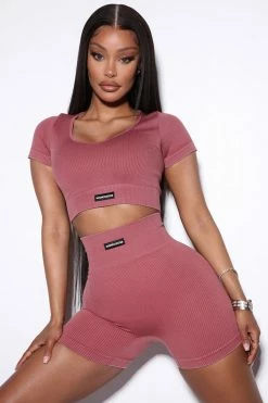 Fashion Nova Effortless Zenith Ribbed Seamless Bra Top - Dusty Rose Activewear Tops