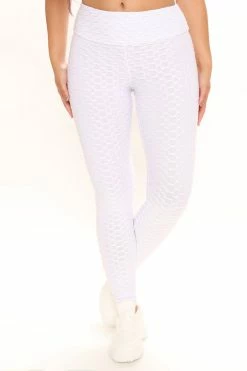 Fashion Nova Honeycomb Booty Scrunch Legging - White Leggings