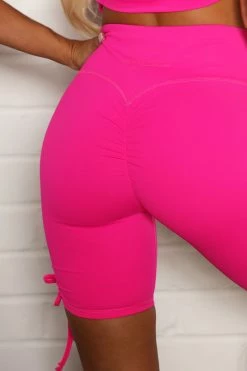 Fashion Nova Watch Out Scrunch Butt Biker Short In Power Flex - Fuchsia Activewear Bottoms