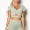 Fashion Nova A Winner Active Compression Crop Top - Herb Activewear Tops