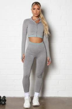 Fashion Nova Cross The Line Active Crop Jacket In Infinity Seamless - Grey/combo Activewear Tops