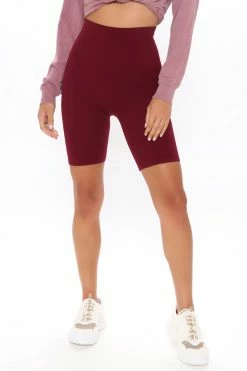 Fashion Nova Tia Seamless Tummy Tuck Biker Shorts - Wine