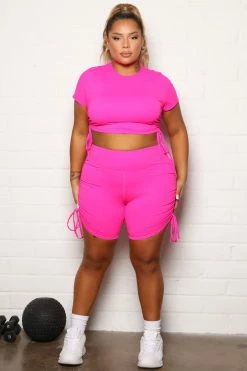 Fashion Nova Watch Out Scrunch Butt Biker Short In Power Flex - Fuchsia Activewear Bottoms