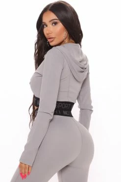 Fashion Nova No Excuses Active Crop Jacket In Sculpt Tech - Grey