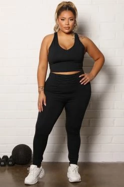 Fashion Nova Activewear Tops Flaunt It Active Compression Lace Up Crop Tank - Black