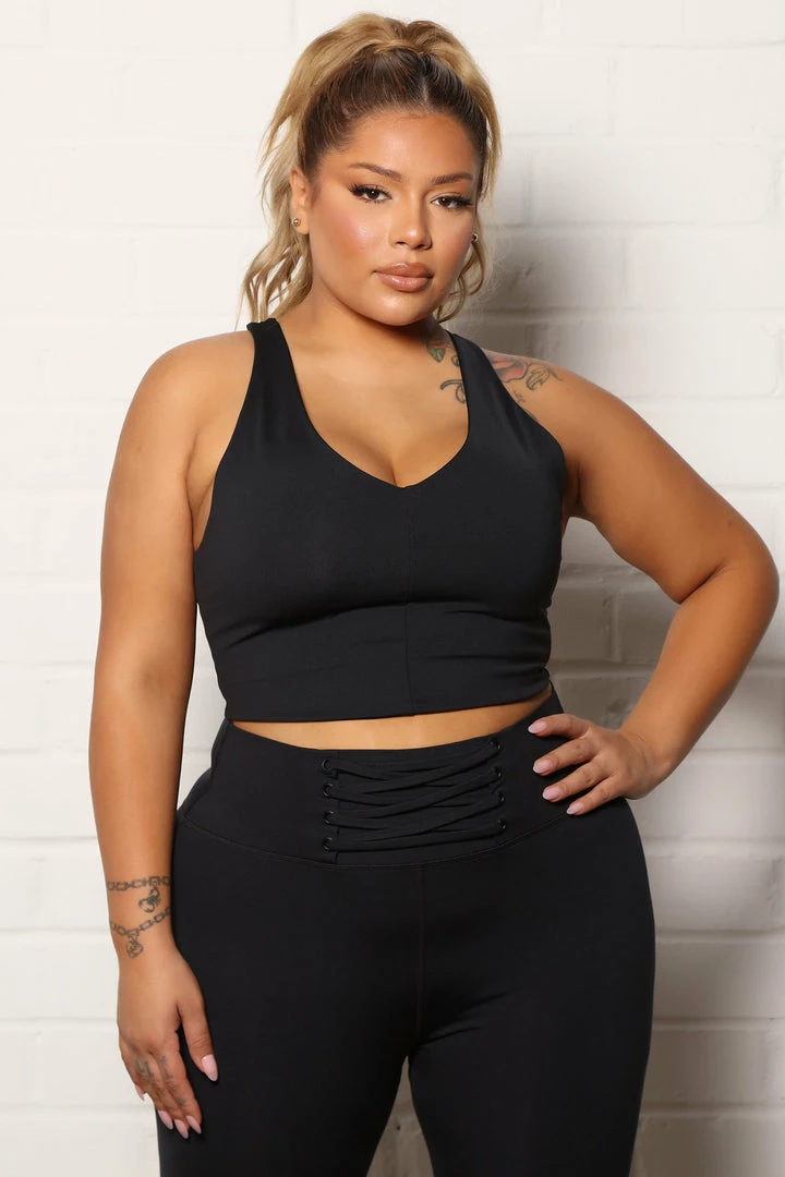 Fashion Nova Activewear Tops Flaunt It Active Compression Lace Up Crop Tank - Black