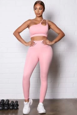 Fashion Nova Sport Core Super Soft Active One Shoulder Tank - Peach