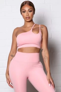Fashion Nova Sport Core Super Soft Active One Shoulder Tank - Peach