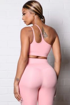 Fashion Nova Sport Core Super Soft Active One Shoulder Tank - Peach