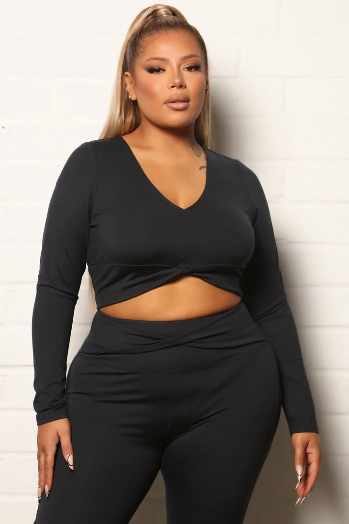 Fashion Nova Go For It Super Soft Active Long Sleeve Crop Top - Black