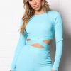 Fashion Nova Never Forget Ribbed Active Crop Top - Aqua
