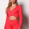Fashion Nova Go For It Super Soft Active Long Sleeve Crop Top - Red Activewear Tops