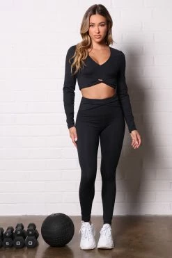 Fashion Nova Go For It Super Soft Active Long Sleeve Crop Top - Black