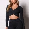 Fashion Nova Go For It Super Soft Active Long Sleeve Crop Top - Black