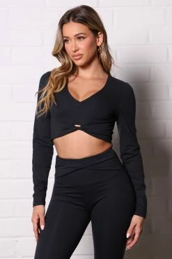 Fashion Nova Go For It Super Soft Active Long Sleeve Crop Top - Black