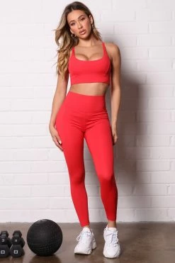 Fashion Nova Determined Compression Sports Bra - Red Activewear Tops