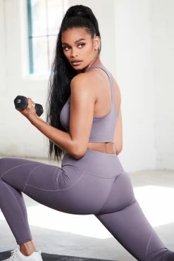 Fashion Nova Essential Long Line Sports Bra In Sculpt Tech - Lavender Activewear Tops