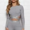 Deals 🎉 Fashion Nova Never Forget Ribbed Active Crop Top - Grey 🤩 2 Fashion Nova Never Forget Ribbed Active Crop Top - Grey