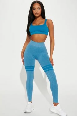 Fashion Nova Stay Active Cropped Top - Aqua Sports Bras