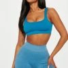 Fashion Nova Stay Active Cropped Top - Aqua Sports Bras
